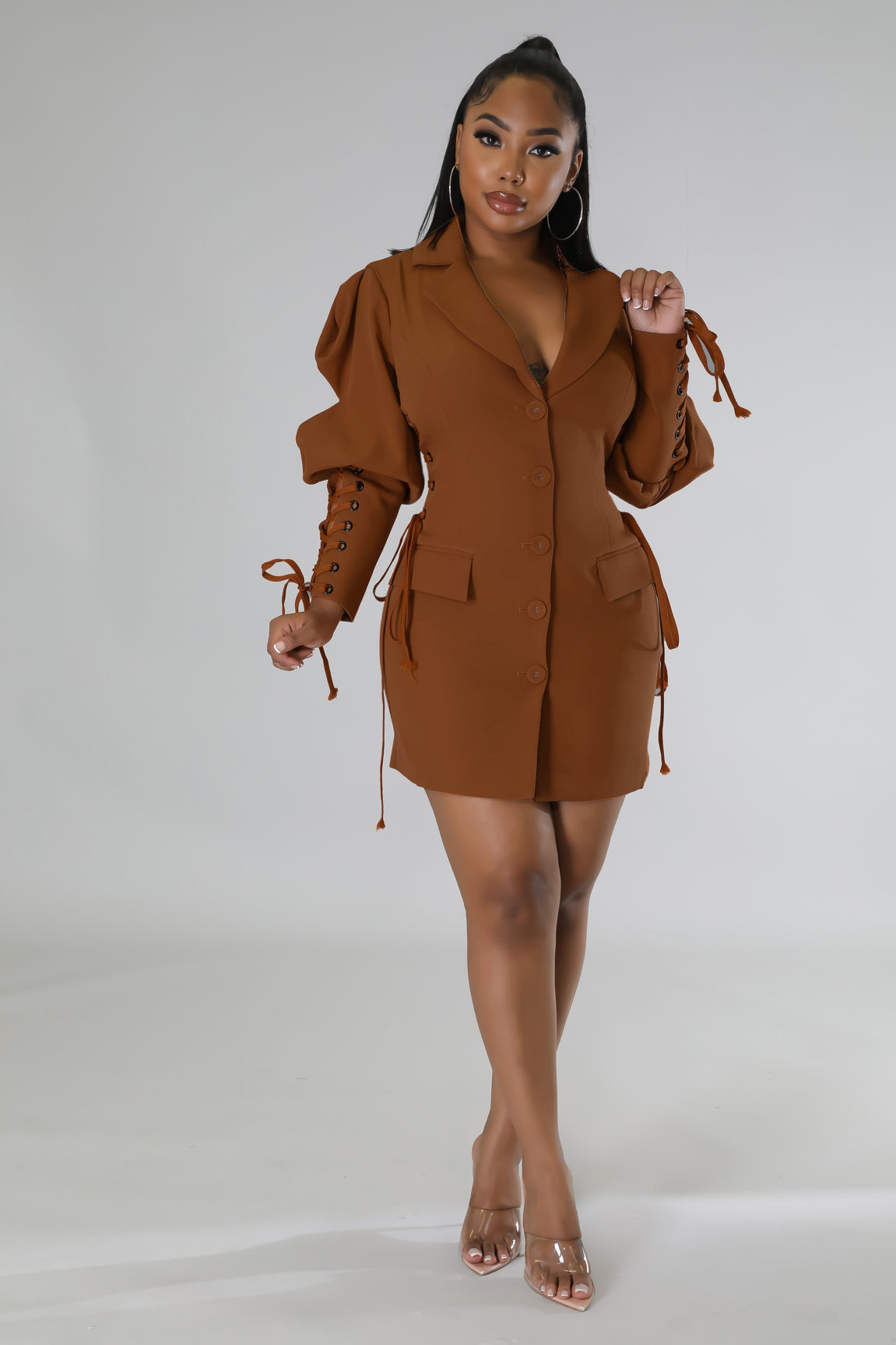 Frauen Einfarbiges Schnürkleid der Mode