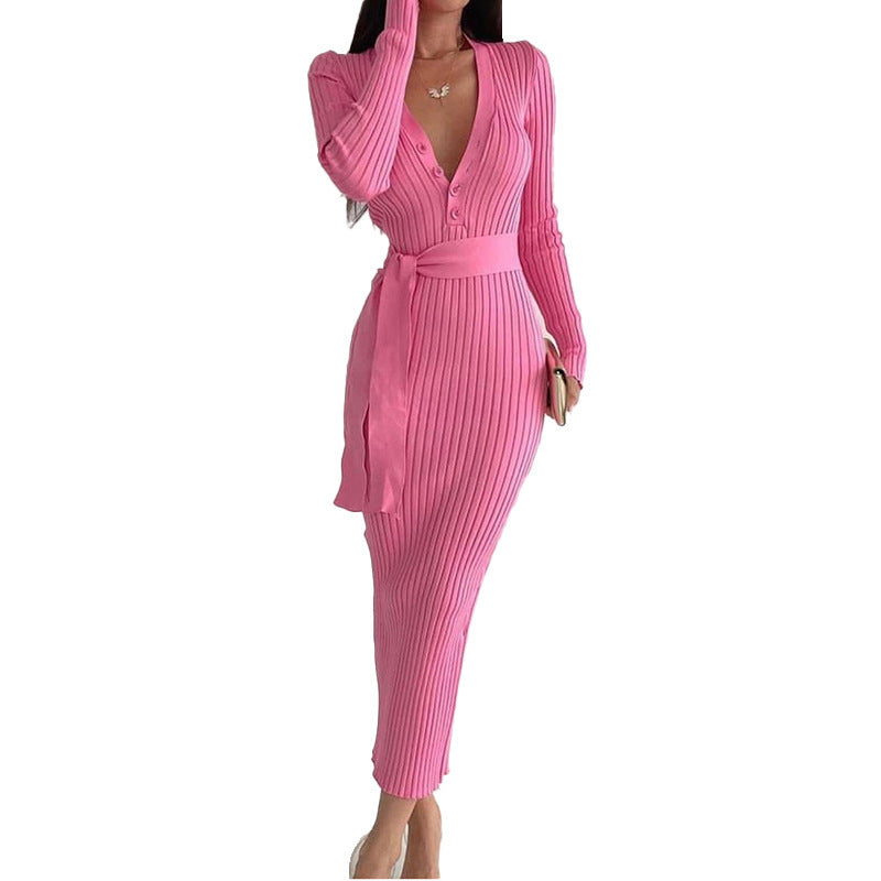 Streifenknopfkleid für Damen