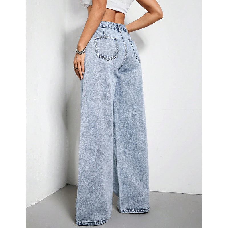 Damen Weite-Bein-Drapierte Lose Jeans