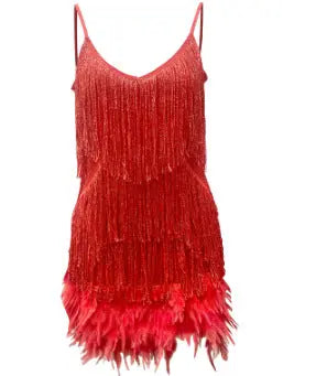 V-Ausschnitt Trägerkleid mit Federstickerei
