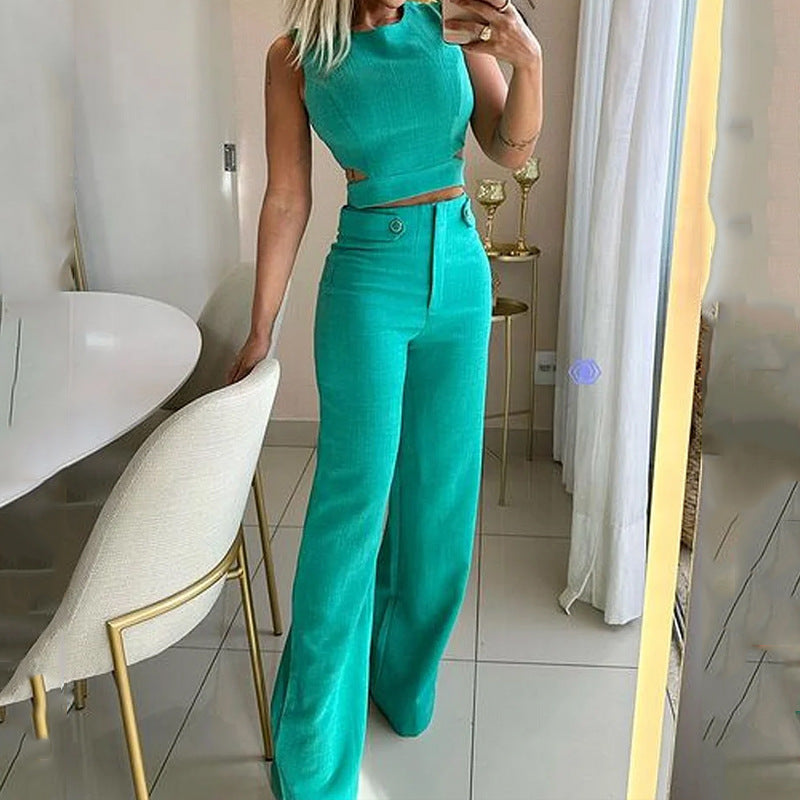 Elegantes Damen-Zweiteiliges Set mit einfarbiger Hose