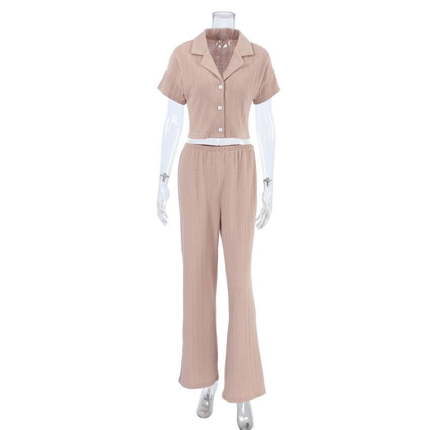 Damen Modische einfache einfarbige Kurzarmhose Pyjama Zweiteiliges Set