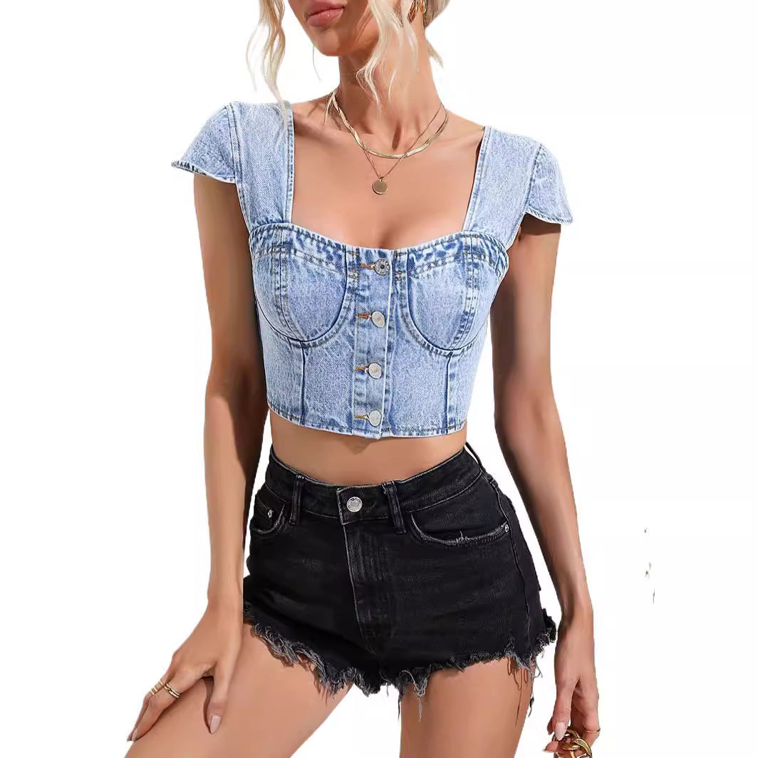 Damen Tailliertes Denim-Top