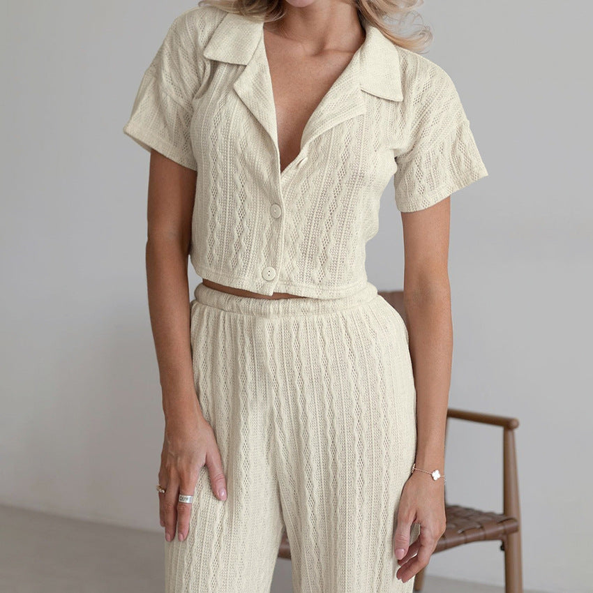 Damen Modische einfache einfarbige Kurzarmhose Pyjama Zweiteiliges Set
