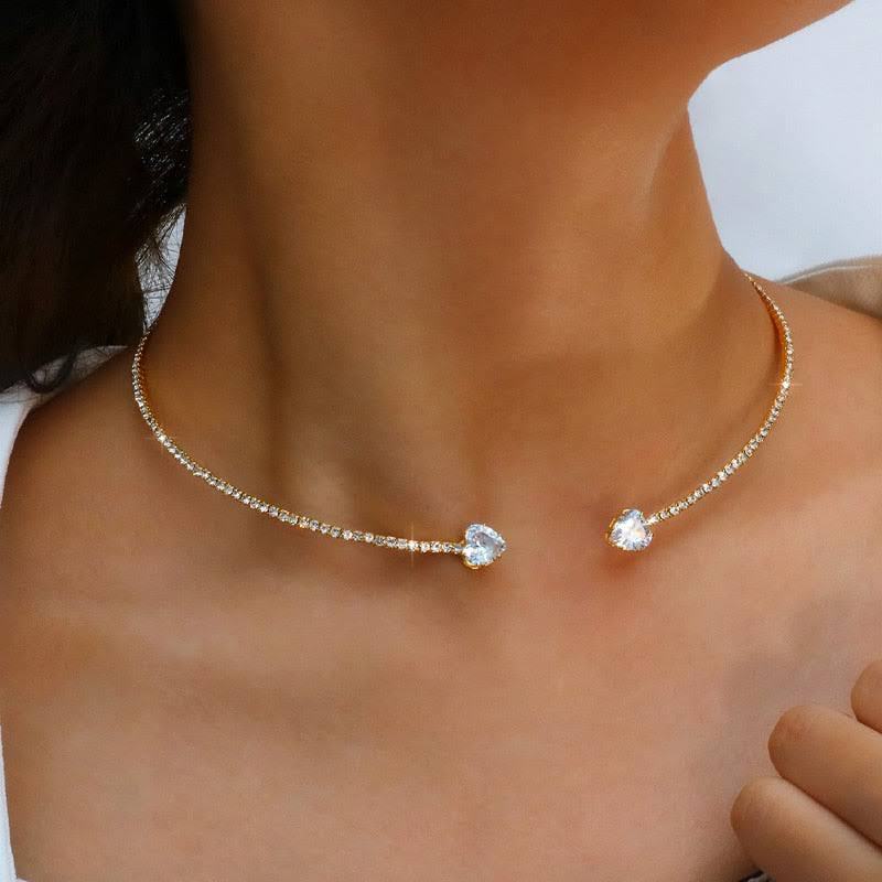 Licht Luxus Strass Halskette mit herzförmigem Zirkon Kragen für Damen