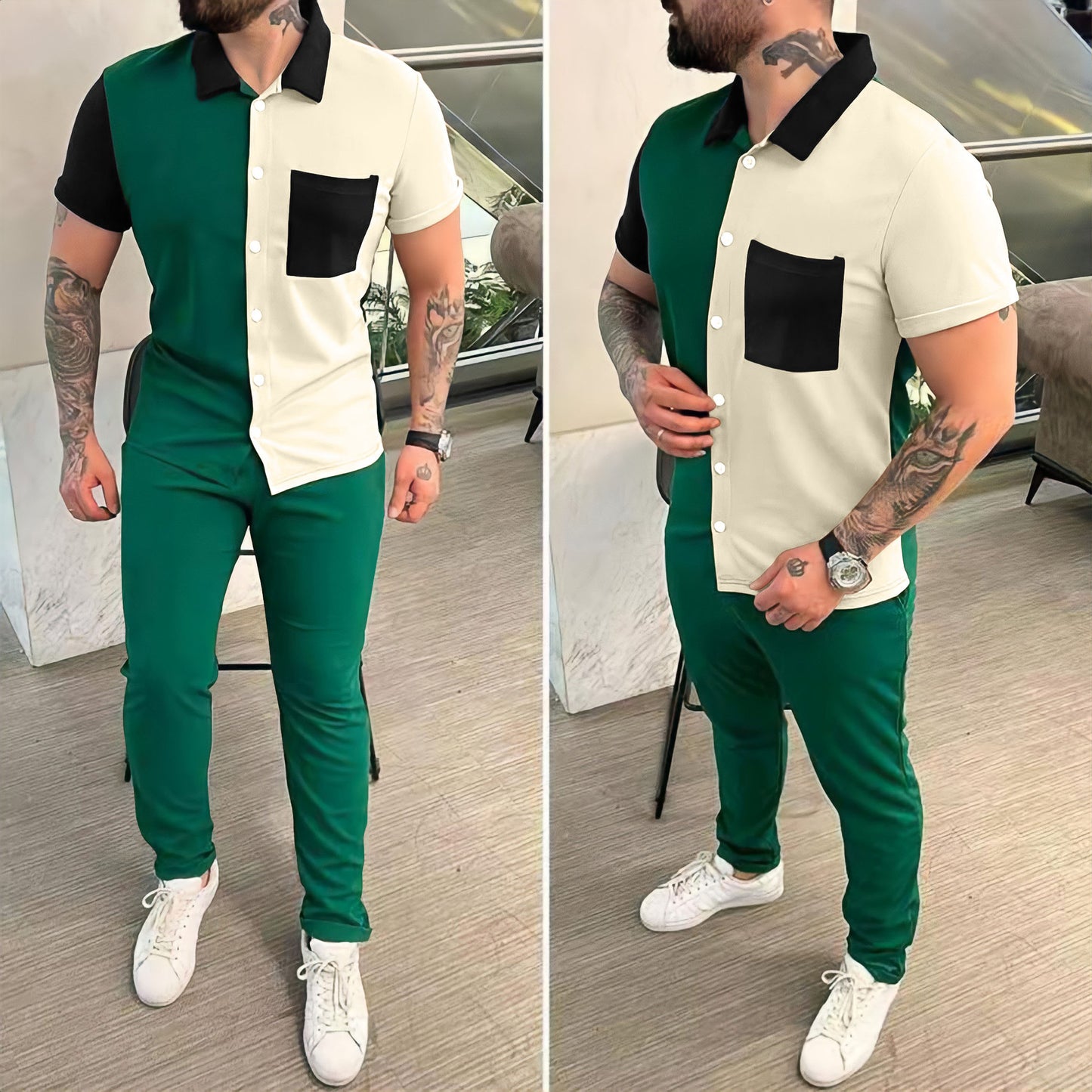 Trendiger Freizeitanzug für Herren: Kurzarmhemd und passende Hose