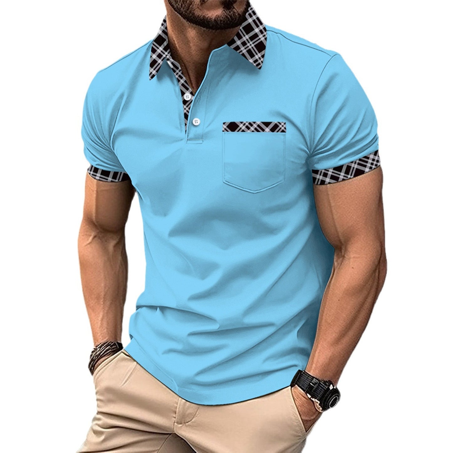 Farblich abgestimmtes kariertes Kurzarm-Sportpoloshirt