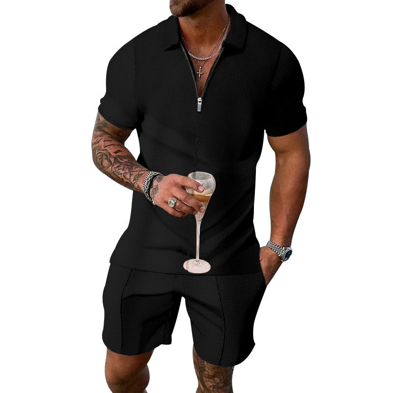 Herren-Kurzarm-Shorts mit hochwertigem Reißverschluss