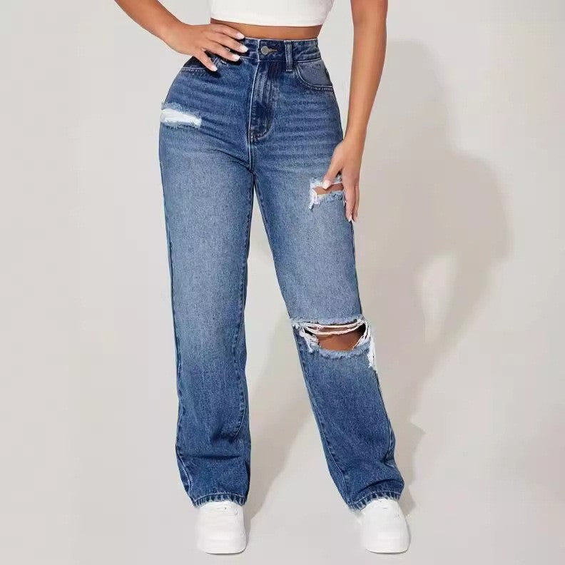 Himmelblaue High-Waist Streetstyle-Hose