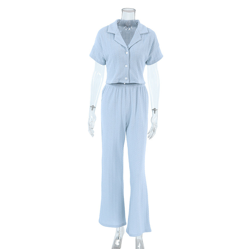 Damen Modische einfache einfarbige Kurzarmhose Pyjama Zweiteiliges Set