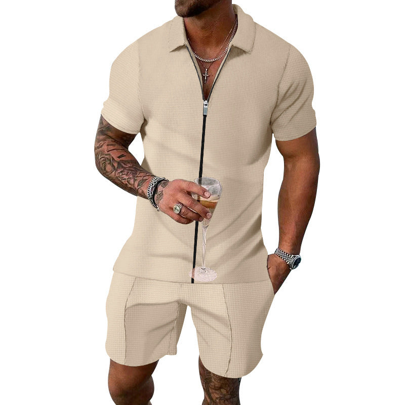 Herren-Kurzarm-Shorts mit hochwertigem Reißverschluss