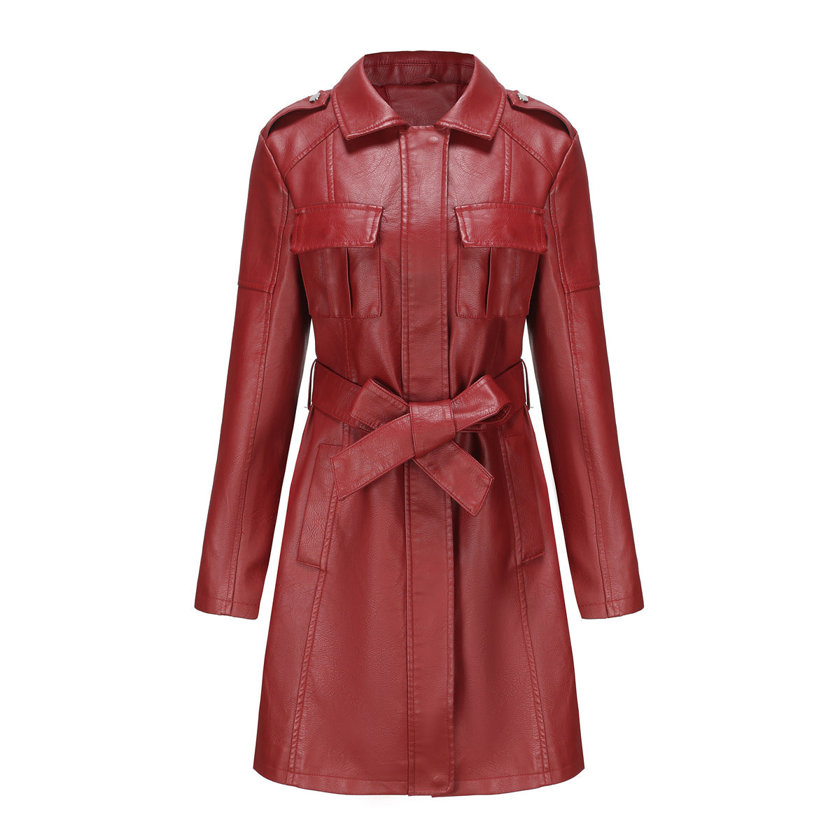 Royal Style - Luxuriöser Leder-Mantel mit Gürtel für anspruchsvolle Damen