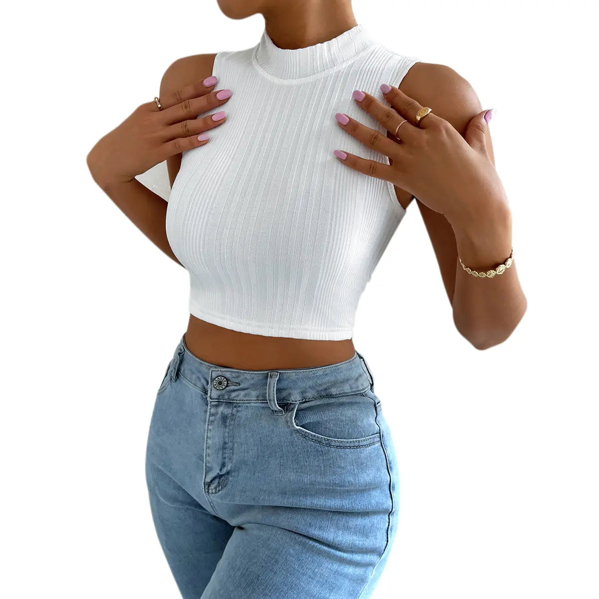 Damen-Pullover mit Rundhals ärmelloses kurzes