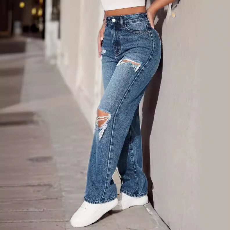 Himmelblaue High-Waist Streetstyle-Hose