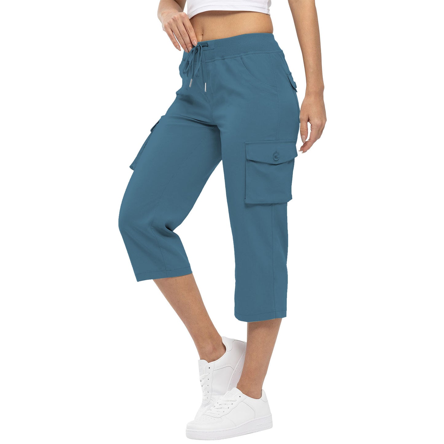 Damen-Hose mit hohem Bund, Kordelzug und Taschen