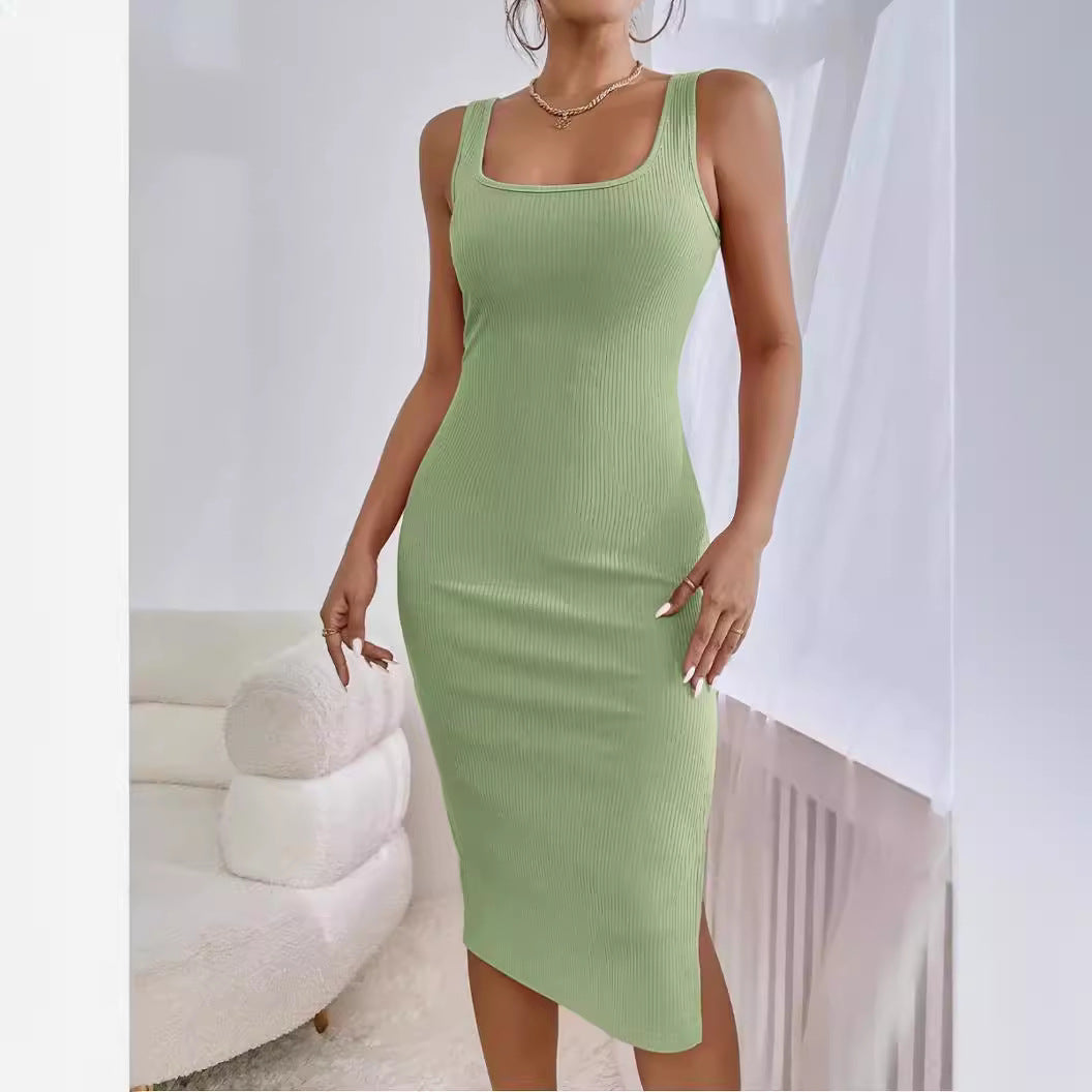 Elegantes Ärmelloses Kleid mit Rippenmuster und Schlitz