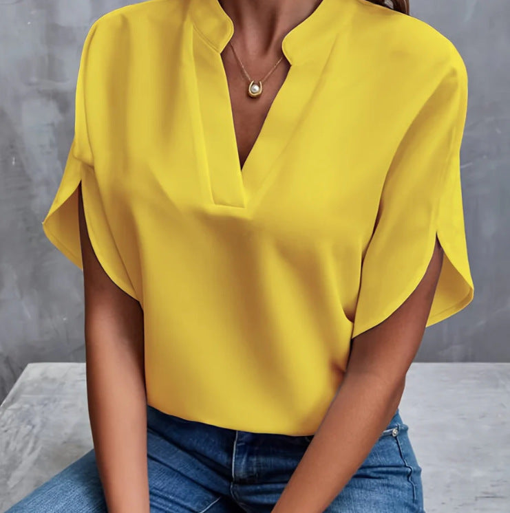 Sommer V-Ausschnitt Damen Kurzarm-Shirt