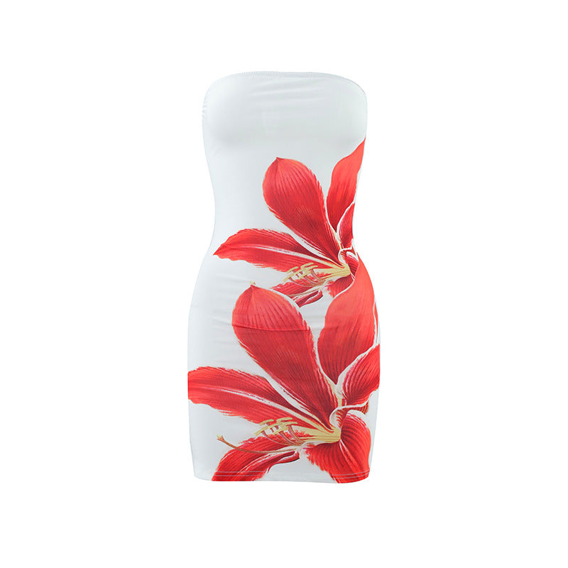Damen Bandeau-Kleid mit Blumenmuste