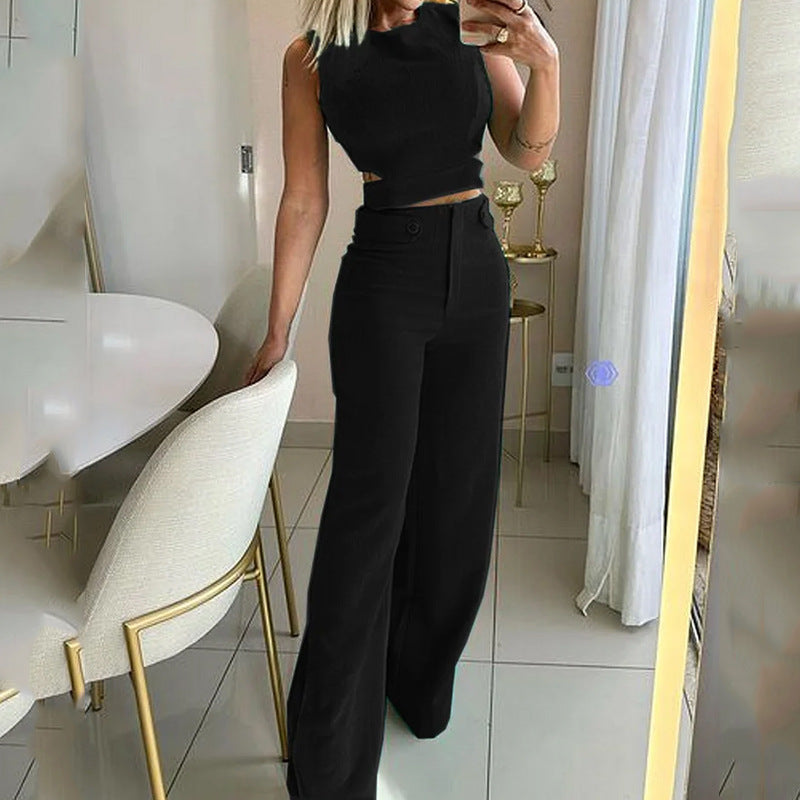 Elegantes Damen-Zweiteiliges Set mit einfarbiger Hose