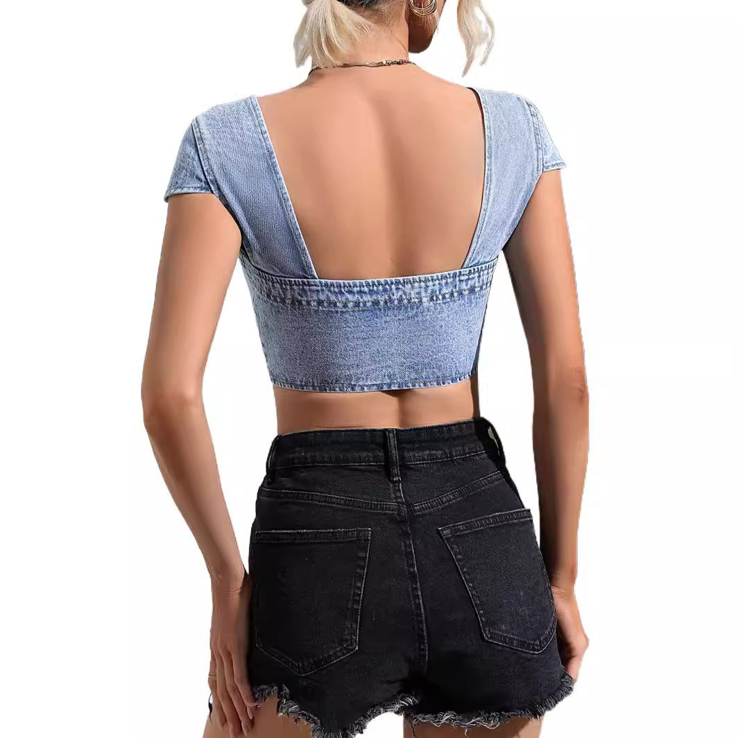 Damen Tailliertes Denim-Top