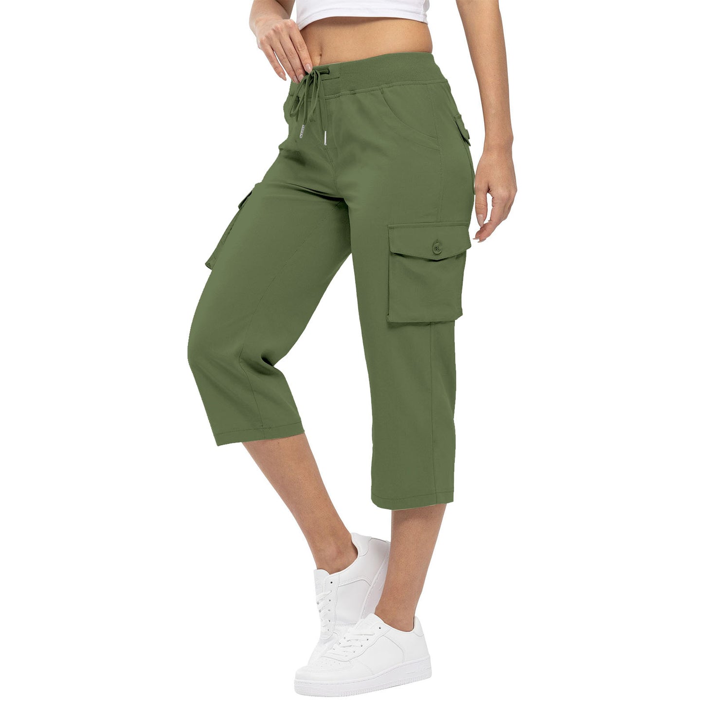 Damen-Hose mit hohem Bund, Kordelzug und Taschen
