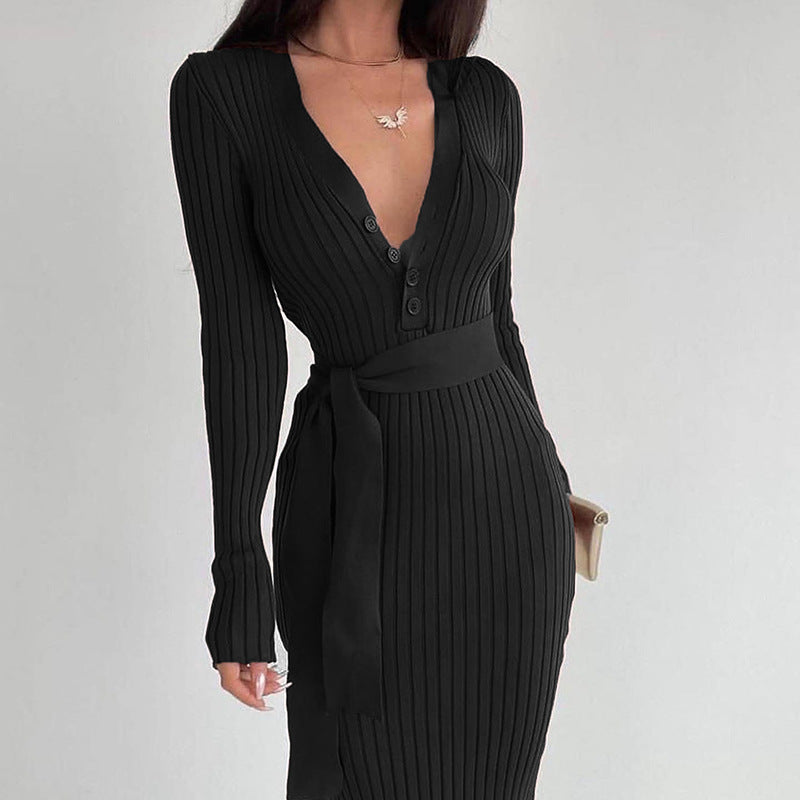 Streifenknopfkleid für Damen