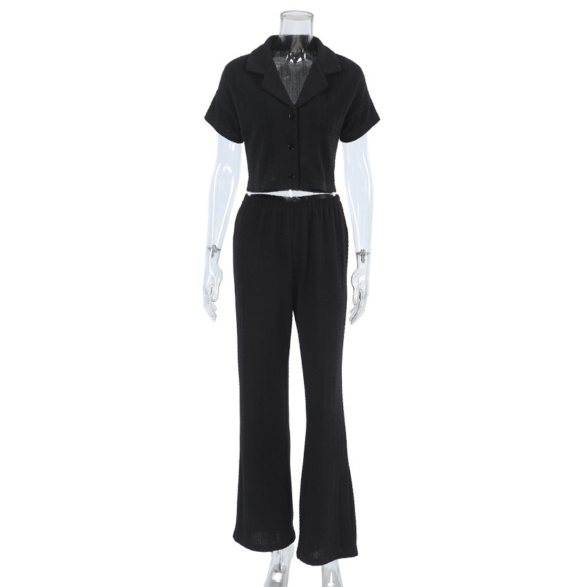 Damen Modische einfache einfarbige Kurzarmhose Pyjama Zweiteiliges Set
