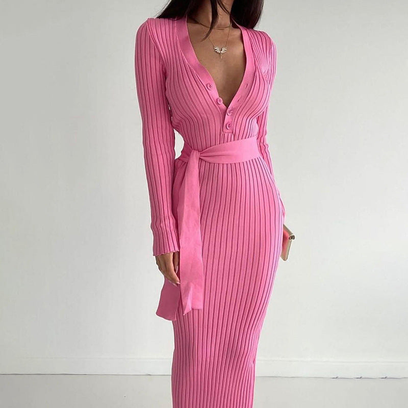 Streifenknopfkleid für Damen