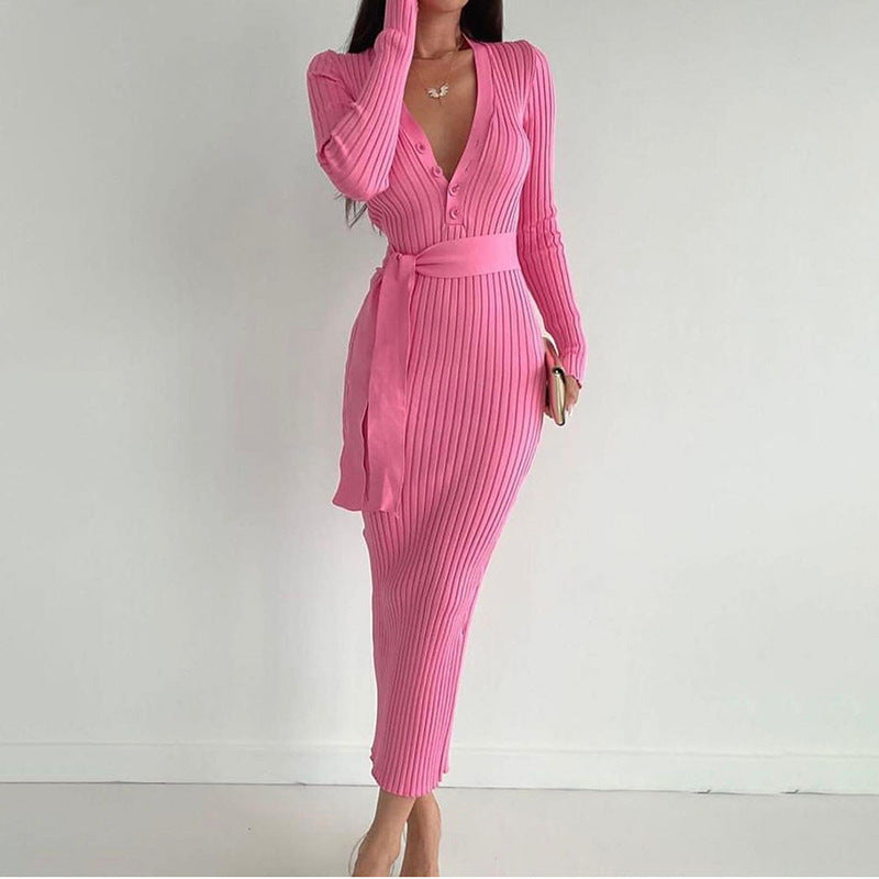 Streifenknopfkleid für Damen