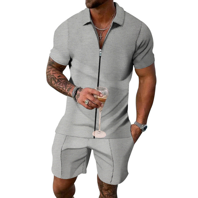 Herren-Kurzarm-Shorts mit hochwertigem Reißverschluss