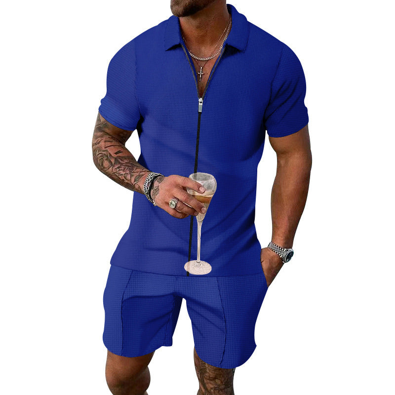 Herren-Kurzarm-Shorts mit hochwertigem Reißverschluss