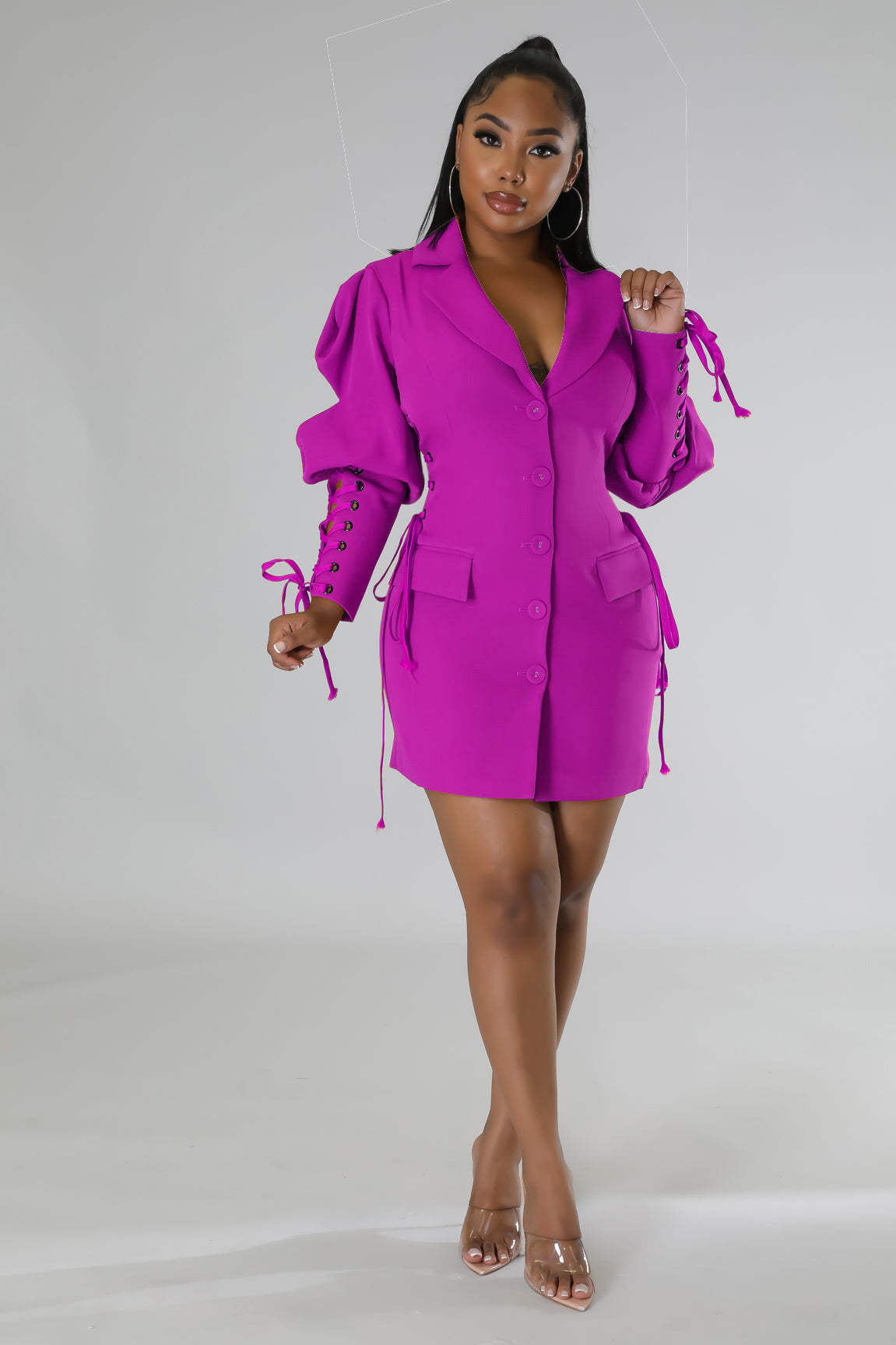 Frauen Einfarbiges Schnürkleid der Mode