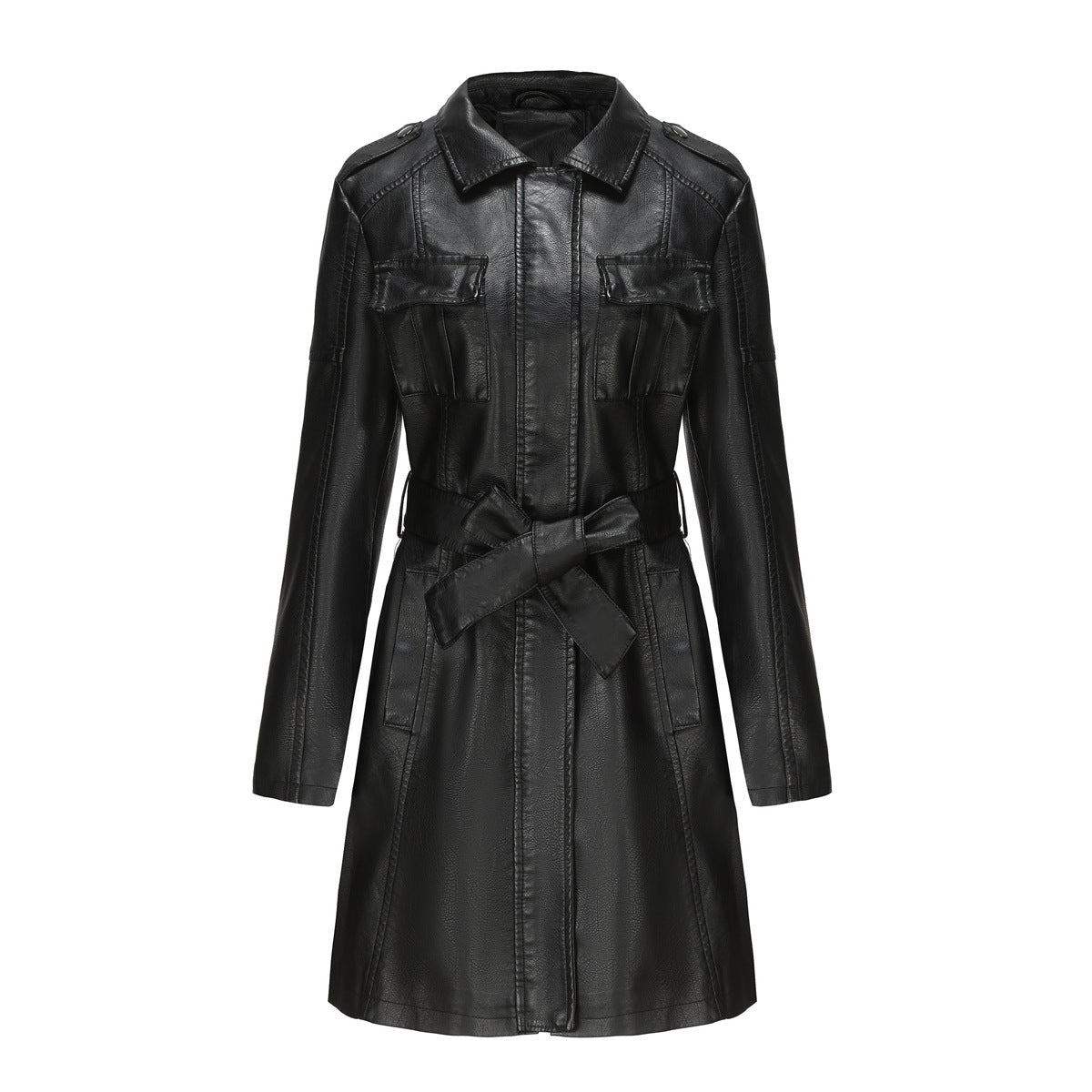 Royal Style - Luxuriöser Leder-Mantel mit Gürtel für anspruchsvolle Damen
