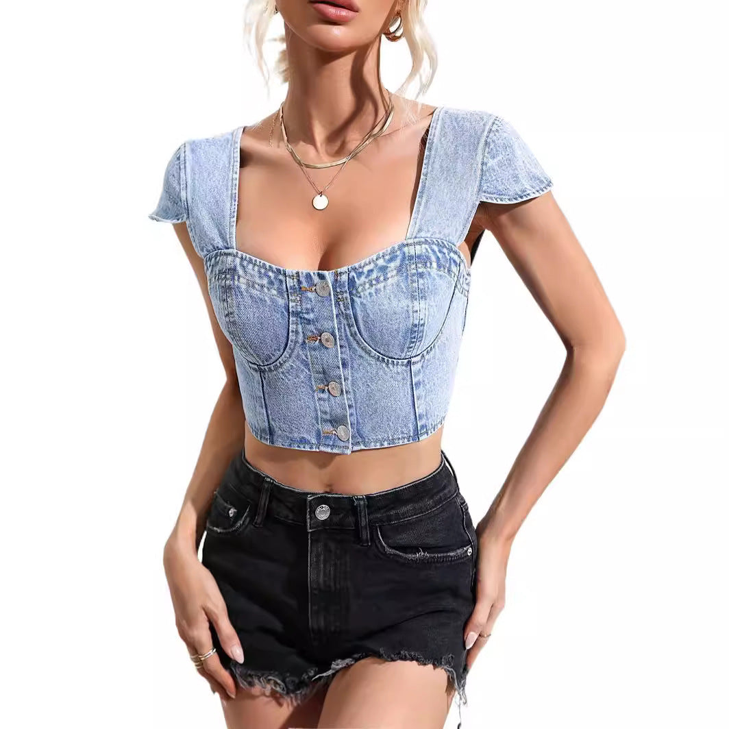 Damen Tailliertes Denim-Top
