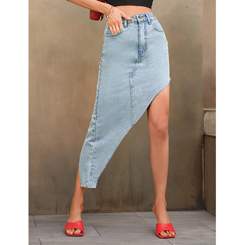 Damen High-Waist Bleistiftsplit Denim Rock