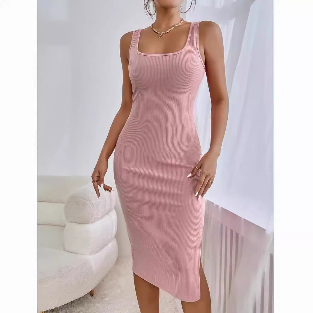 Elegantes Ärmelloses Kleid mit Rippenmuster und Schlitz