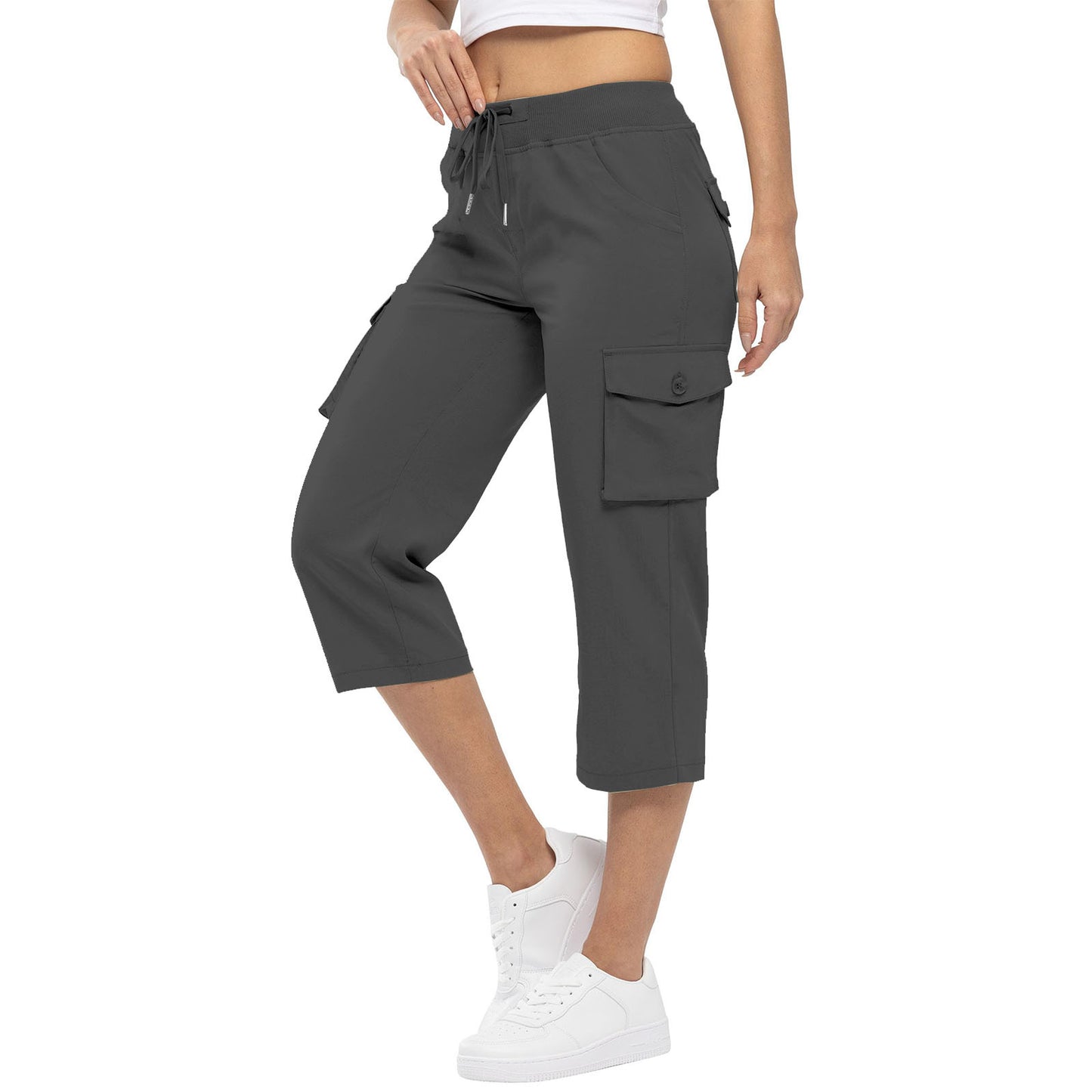 Damen-Hose mit hohem Bund, Kordelzug und Taschen