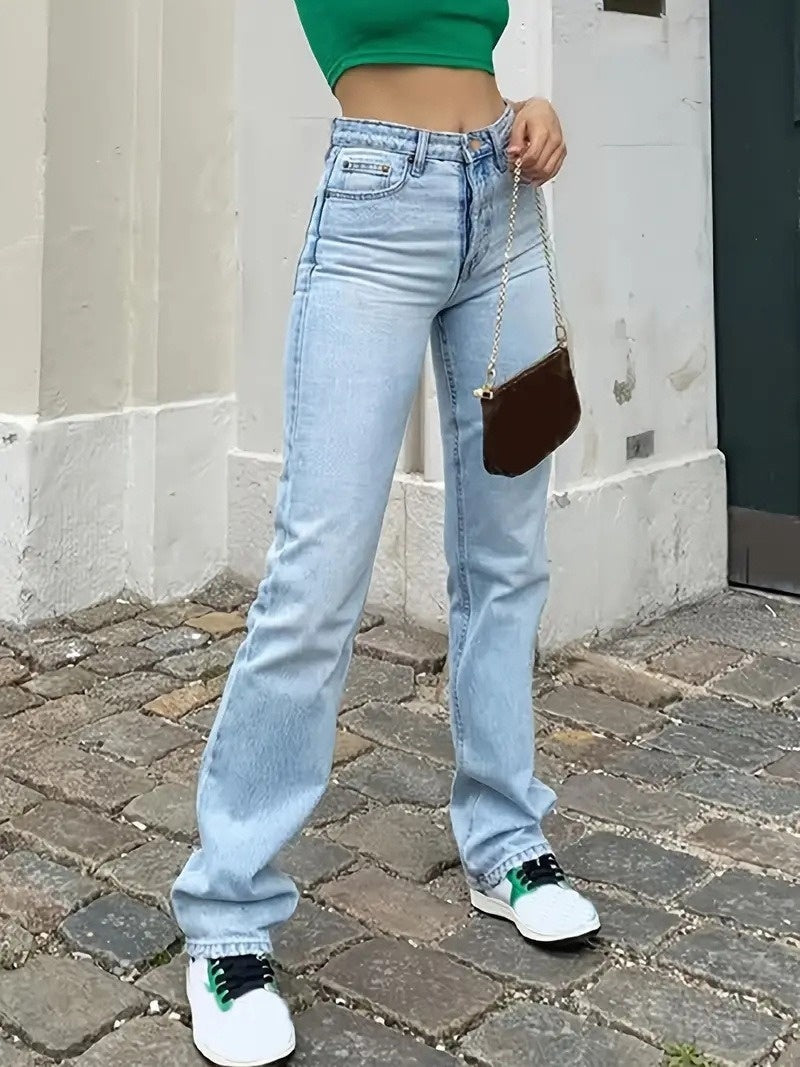 Damen Hellblaue High-Waist Slim-Jeans