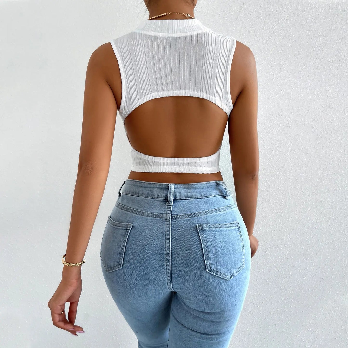 Damen-Pullover mit Rundhals ärmelloses kurzes
