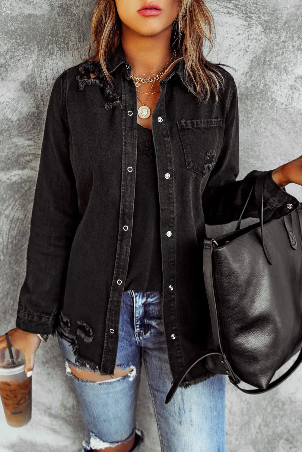 Damenmantel im Denim-Hemd-Stil