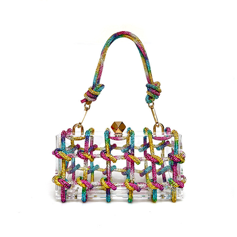 Süße Glänzende Strass Bankett Kleine Quadratische Tasche