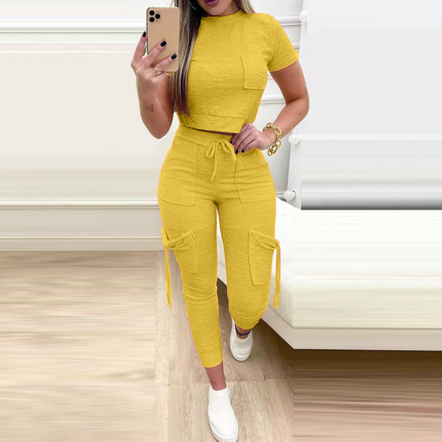 Damenmode Schmale Top Kordelzug Latzhose