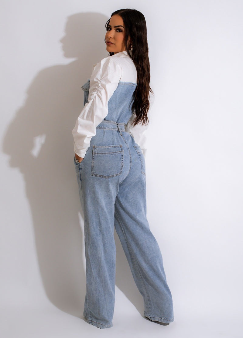 Lässiger Denim-Nähte Plus Größe Overall