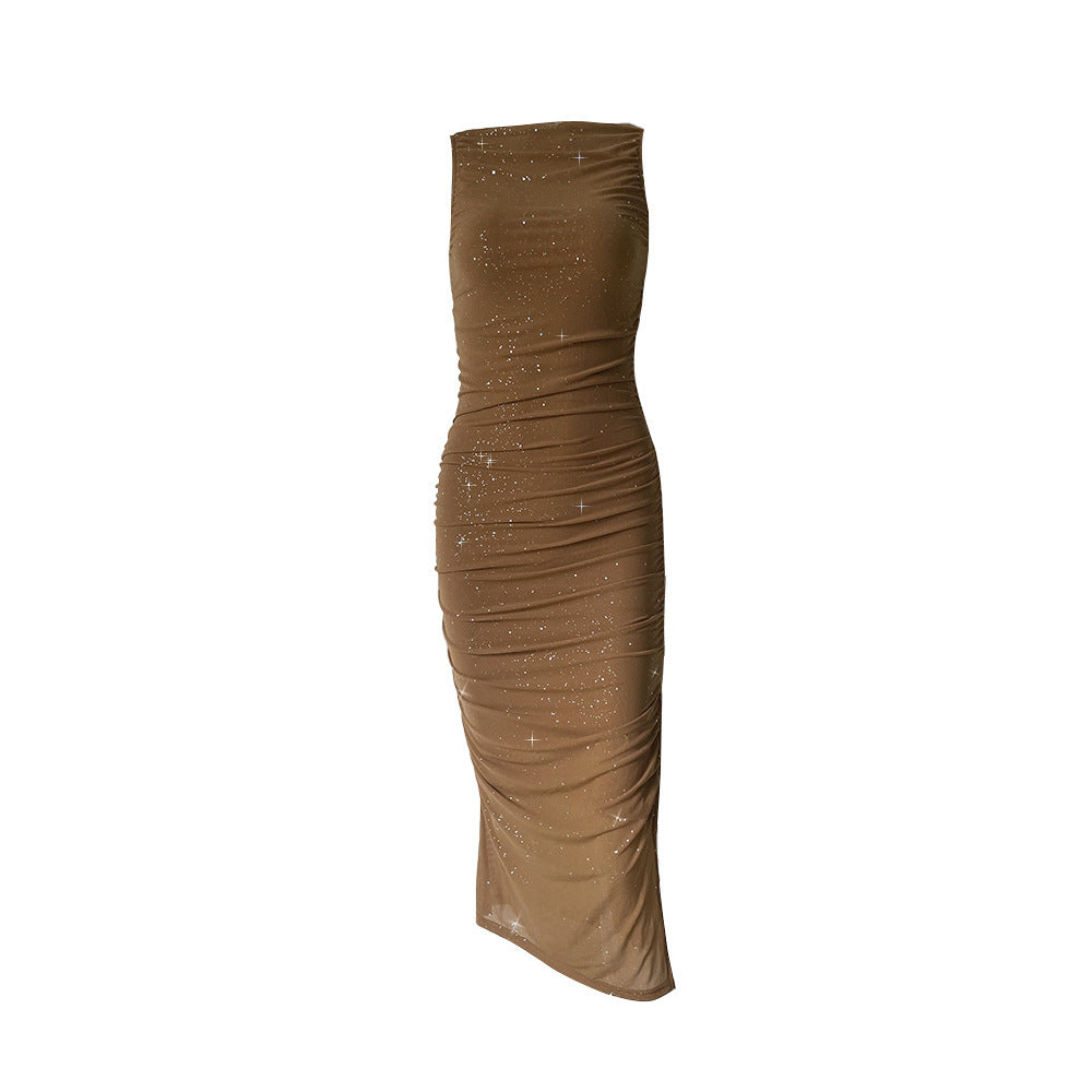Enges Plissiertes Partykleid mit Seitenschlitz für Damen