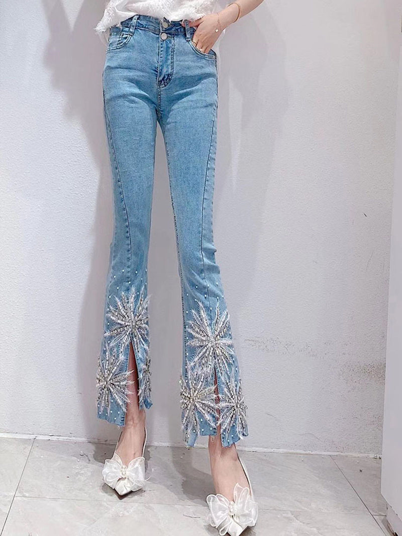 Diamantenschlitz Jeans für Damen
