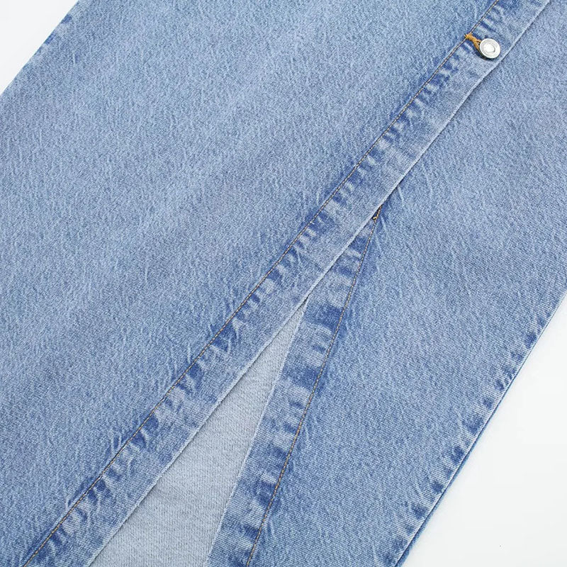 Hoch taillierter A-Linien-Schlitz-Denim-Rock für Damen