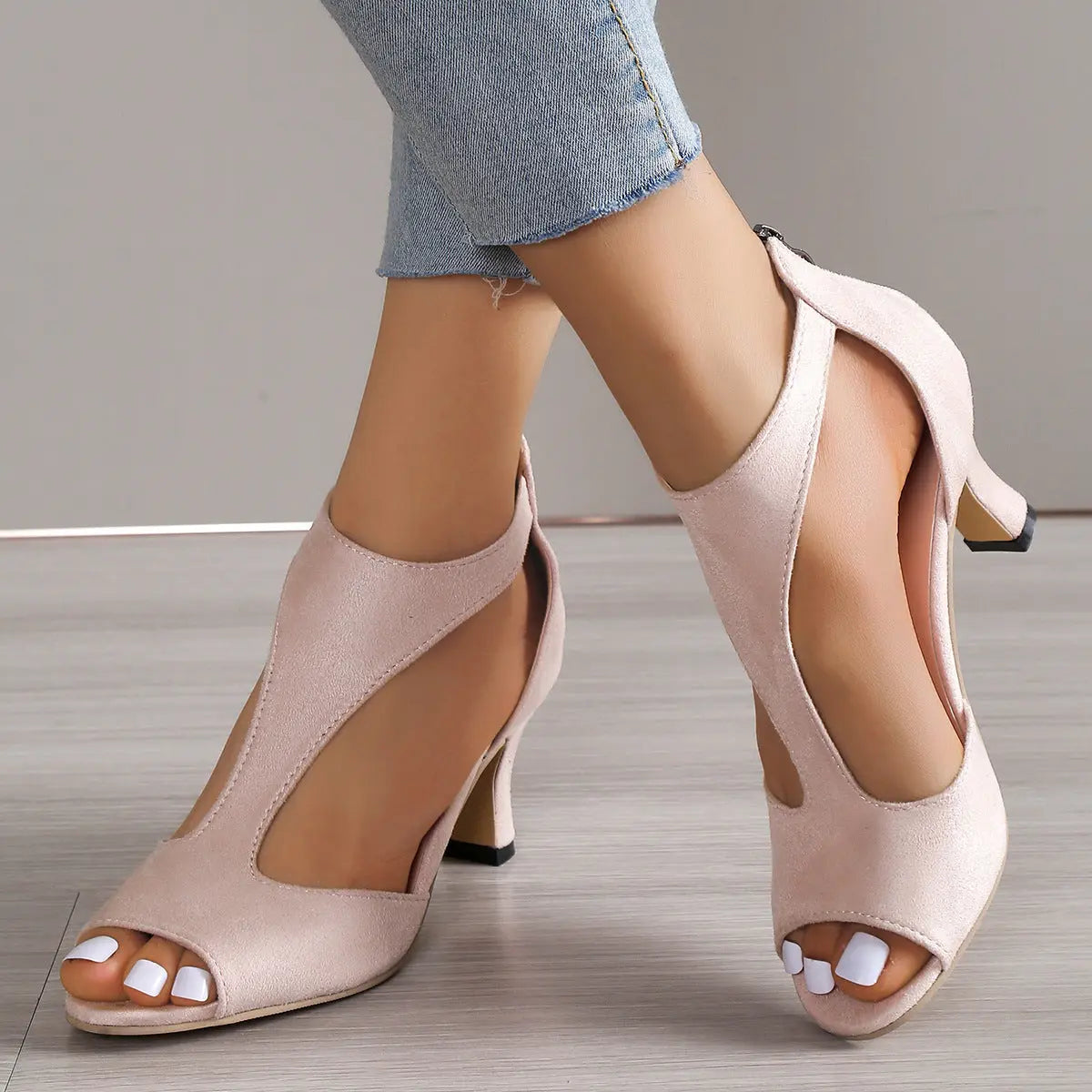Hohe Absatz Peep Toe Sandalen Damen, mit Rückenreißverschluss, Sommer Outdoor Schuhe"