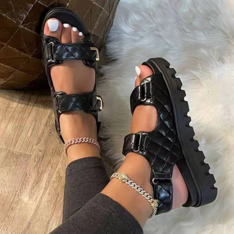 Damen Sandalen Klassischer karierte Velcro-Stil