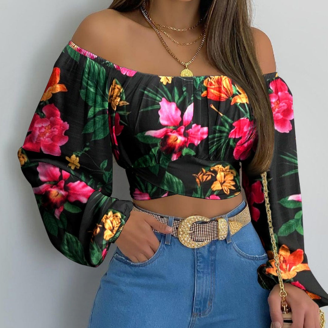 Neues Damen Schulterfreies Bedrucktes Top