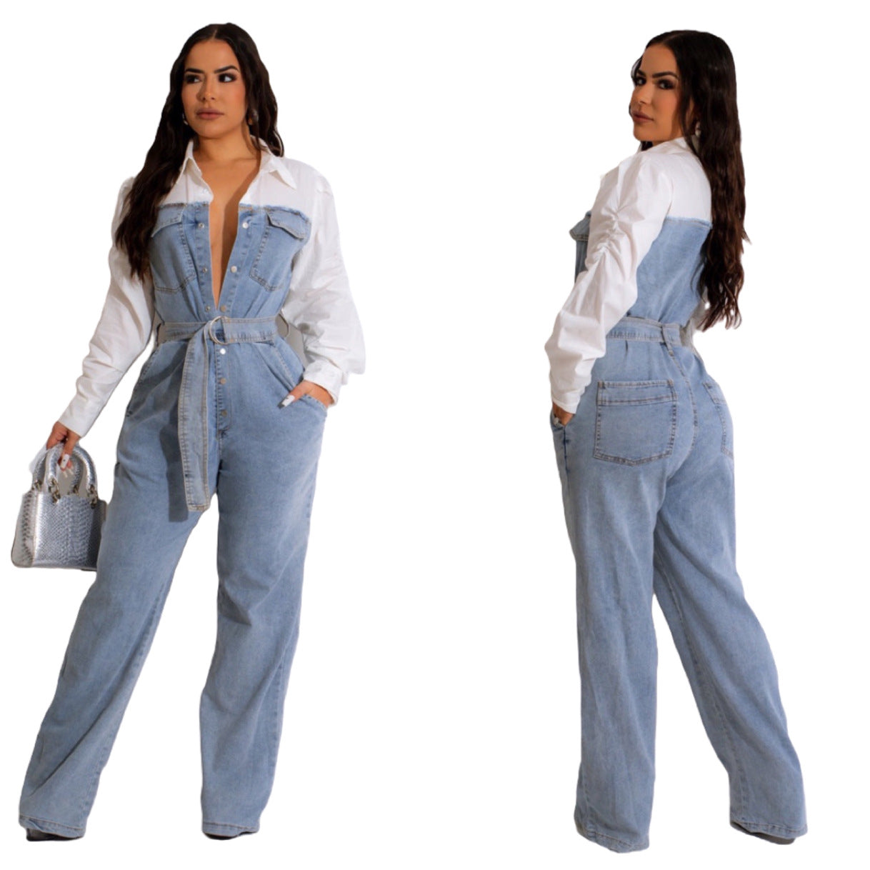 Lässiger Denim-Nähte Plus Größe Overall